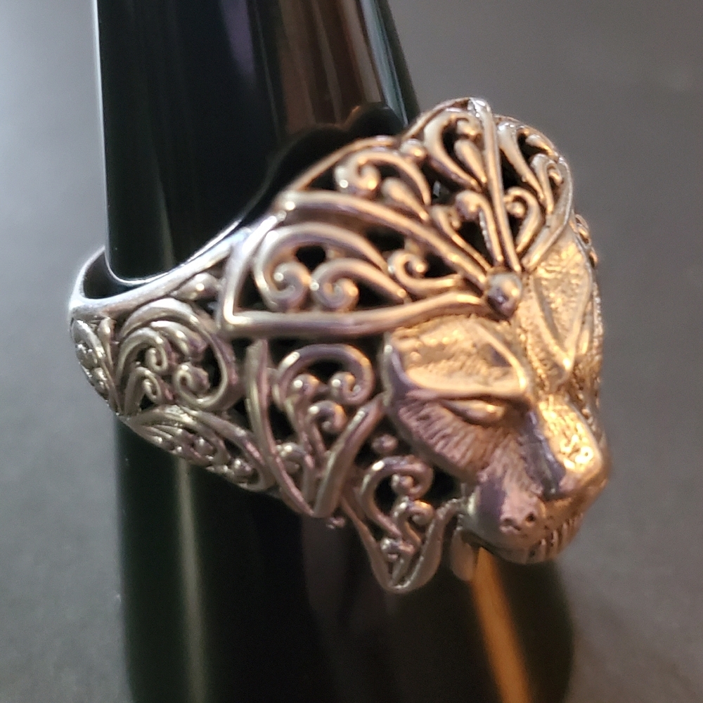 925 Sterling Silver Lion Ring - image 3